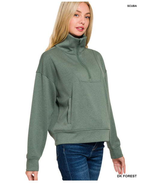 Scuba half zip pullover in Dark Forest