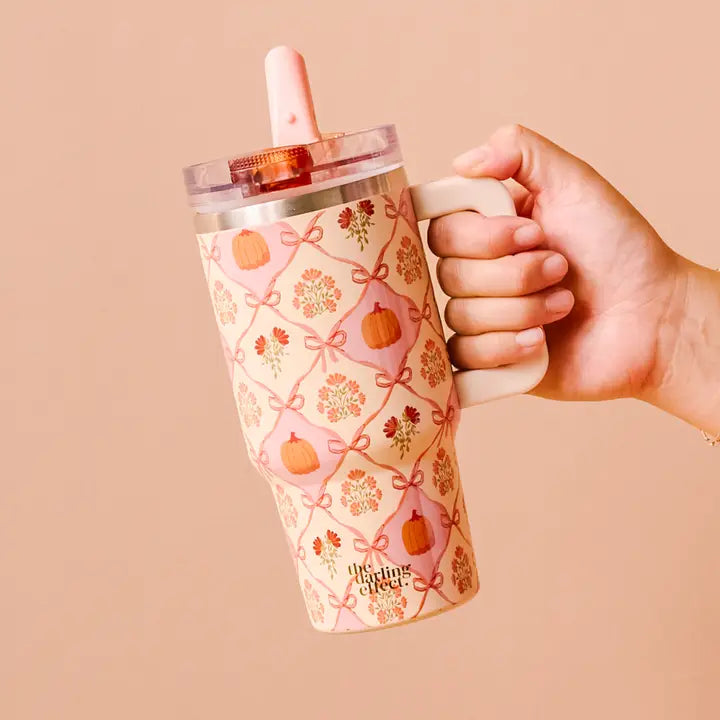 20 oz Flip Straw Tumbler in Patchwork Pumpkins