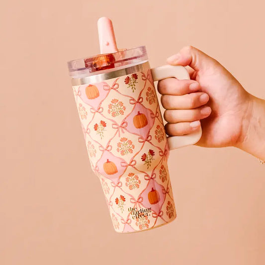 20 oz Flip Straw Tumbler in Patchwork Pumpkins