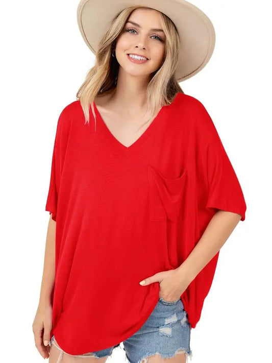 Comfy Luxe Pocket Tee in Red