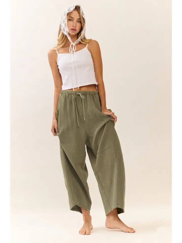 Tessa Gauze Cargo Pants in Olive