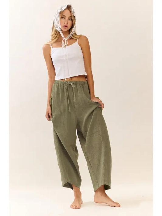 Tessa Gauze Cargo Pants in Olive