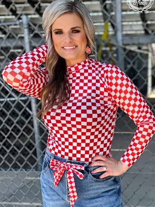 Pep Rally Mesh Top Checker Red