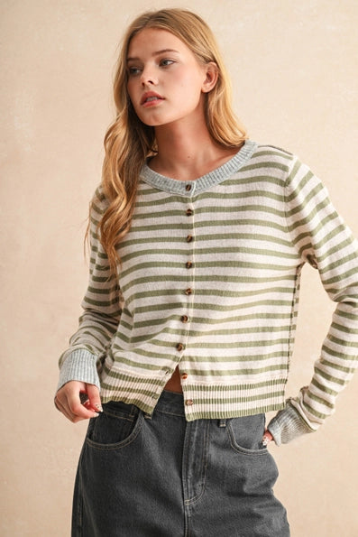 Shelbie Striped Cardigan in Olive