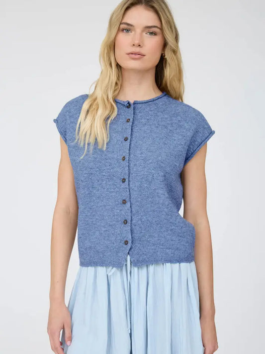 Cassie Sleeveless Cardigan in Denim Blue
