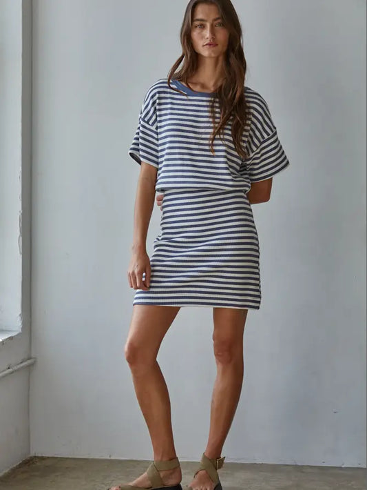 Jillian Striped Dress in Midnight Blue