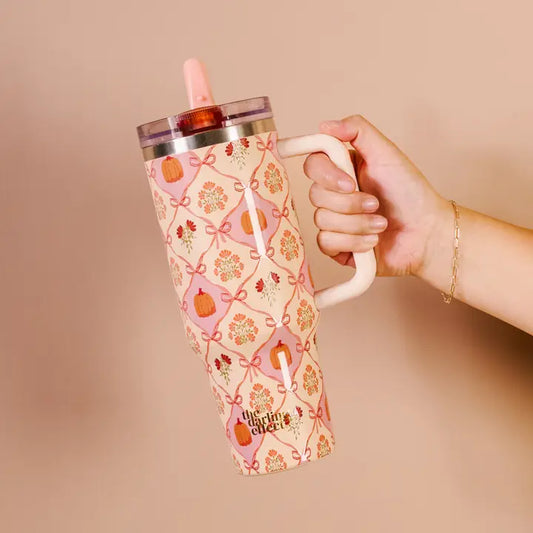 40 oz Flip Straw Tumbler in Patchwork Pumpkins