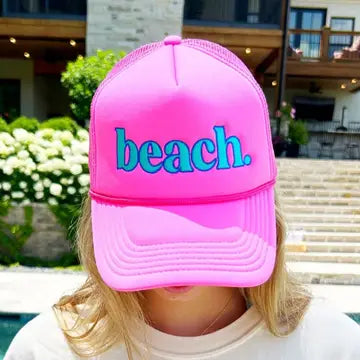 Beach Trucker Hat in Neon Pink