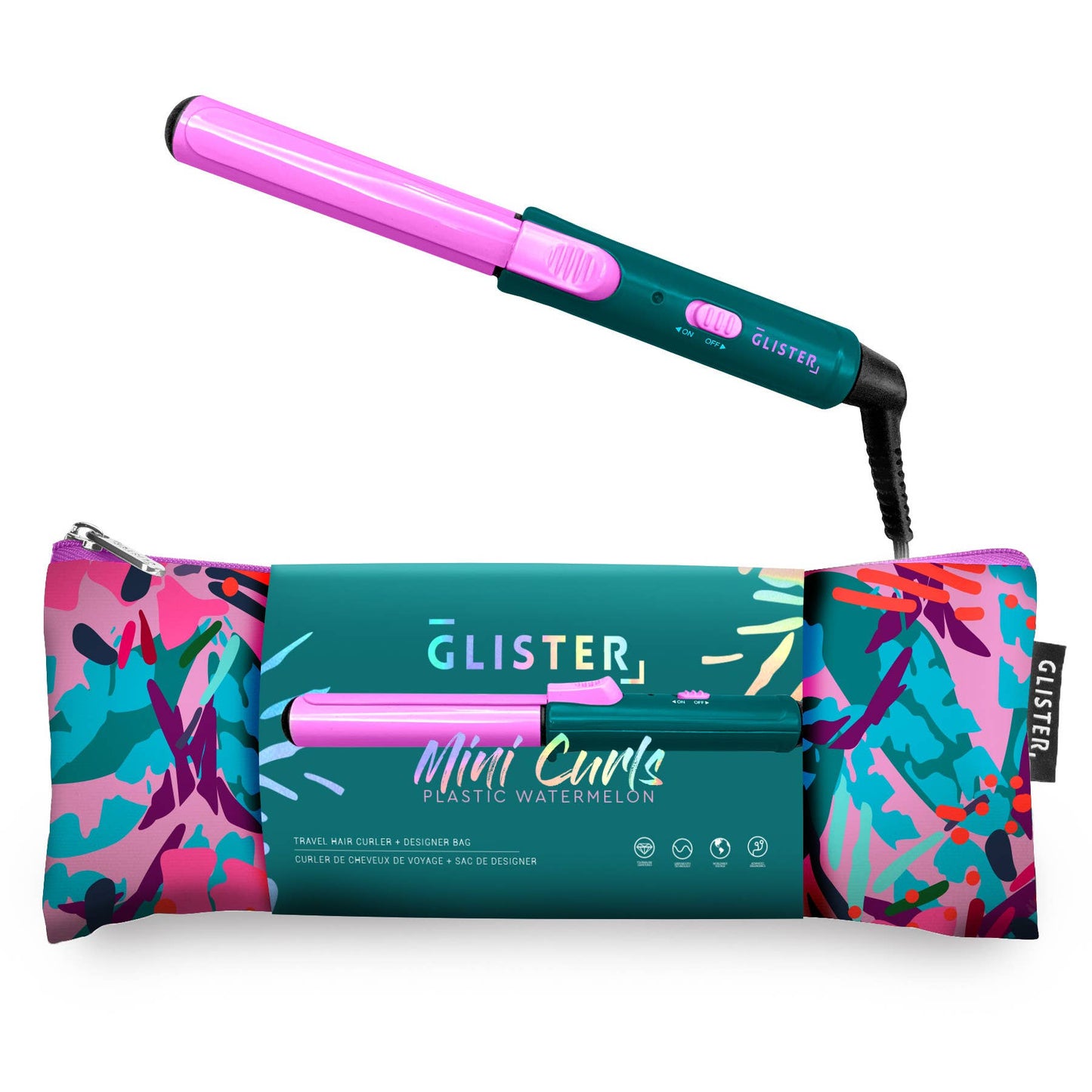 Glister - “Mini Curls” Travel Clip Curler with Carrying Pouch: Apricot Plum
