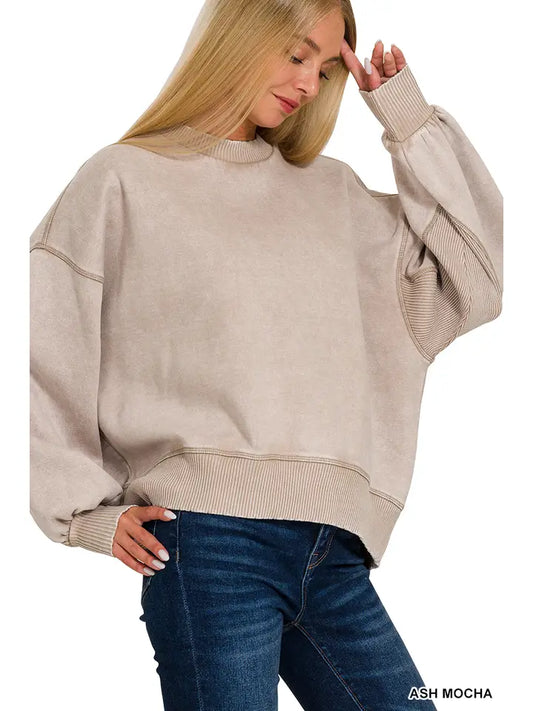 Irene Acid Washed Pullover in Ash Mocha