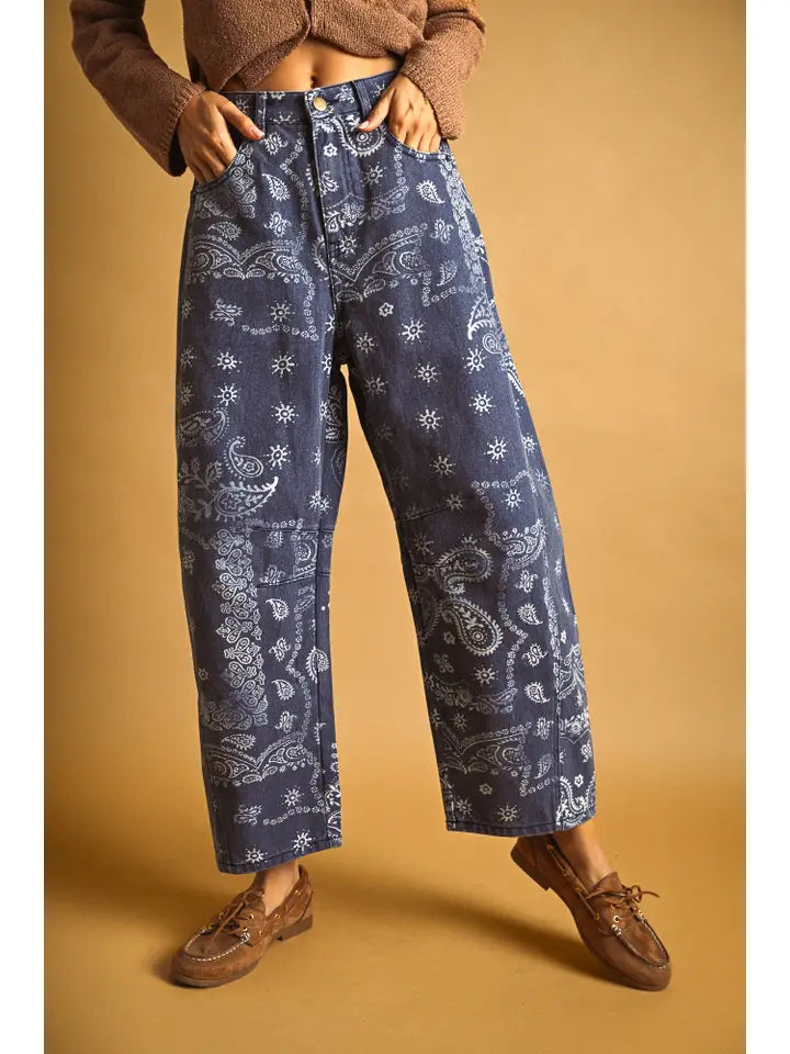 Paisley Print Barrel Jeans