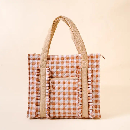The Everyday Quilted Tote Bag in Maple Gingham