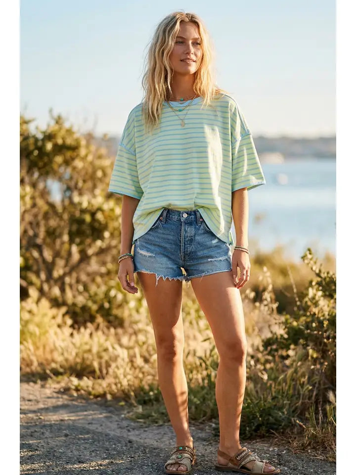 Taylyn Striped Top Mint/Blue