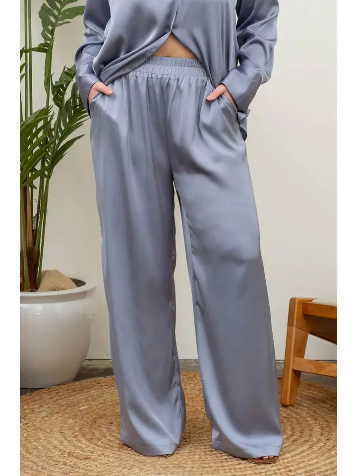 Dusty Blue Satin Pant