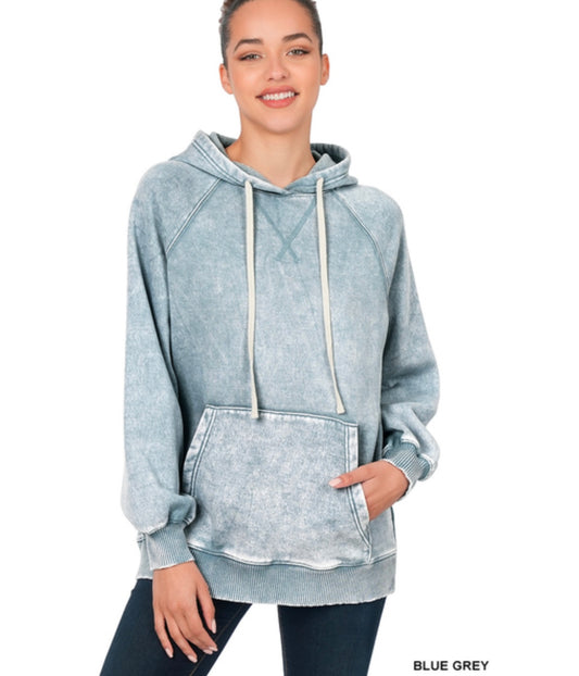 Macklie Hooded Pullover in Blue Grey