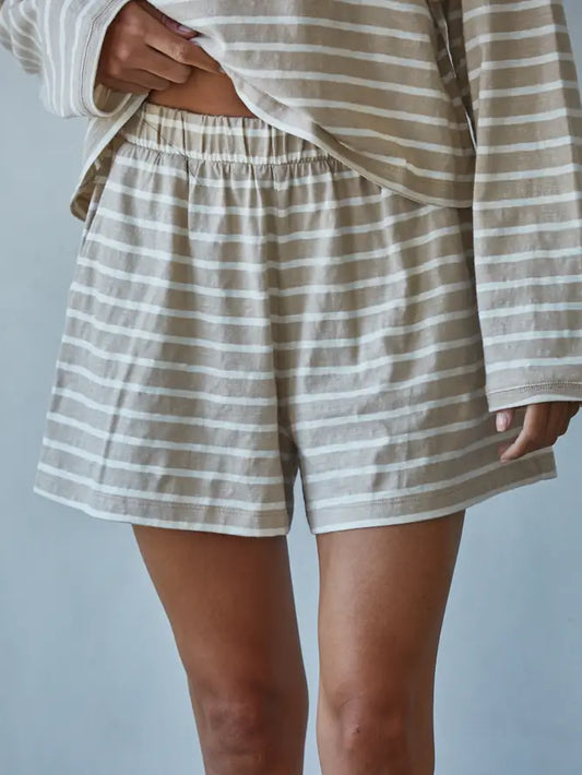 Kaitlyn Striped Shorts in Taupe