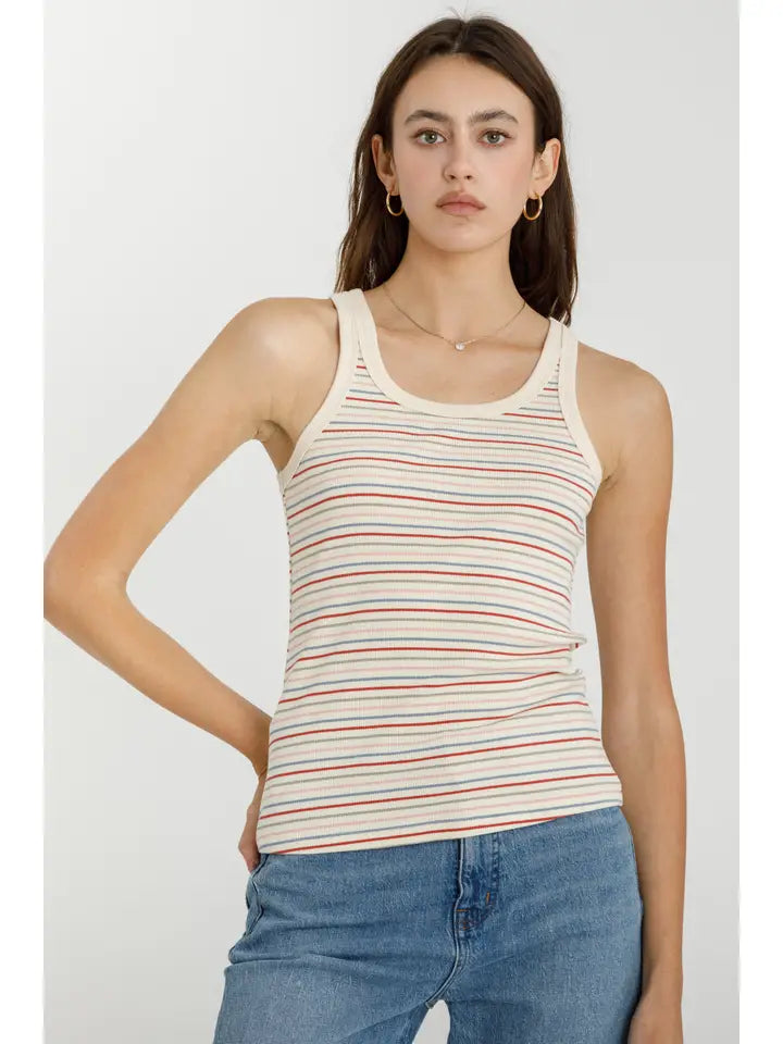 Ari Stripe Tank in Red Multi