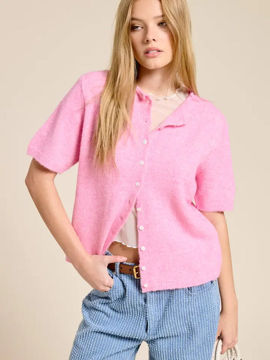 Amiria Sweater Cardigan in Pastel Pink