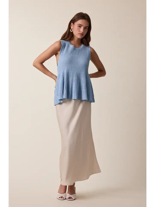 Ribbed Peplum Top in Sky