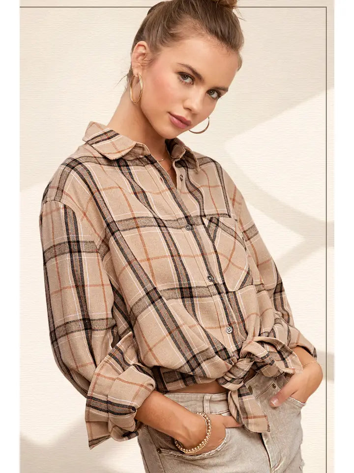 Hanlee Plaid Top in Taupe