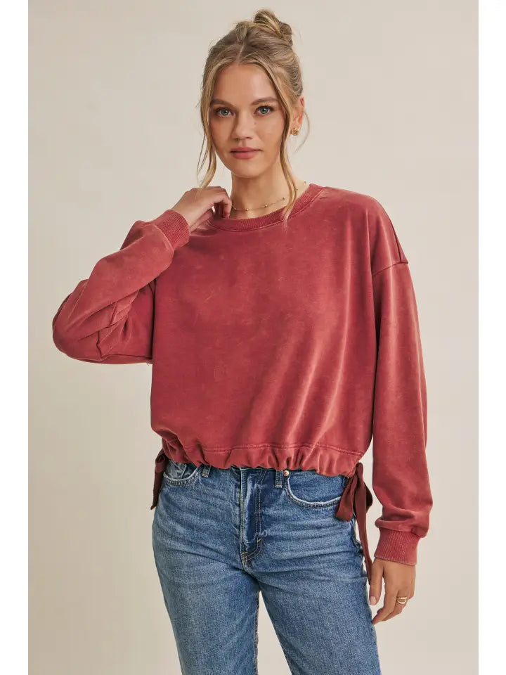 Aniston Acid Wash Sweatshirt in Marsala