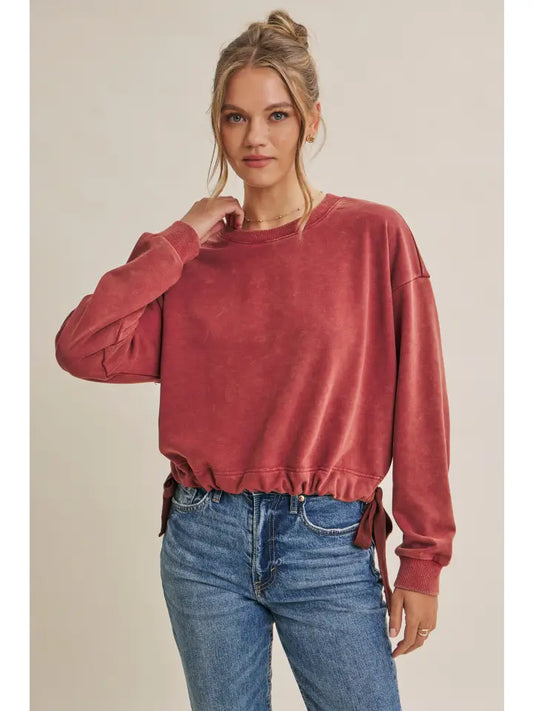 Aniston Acid Wash Sweatshirt in Marsala
