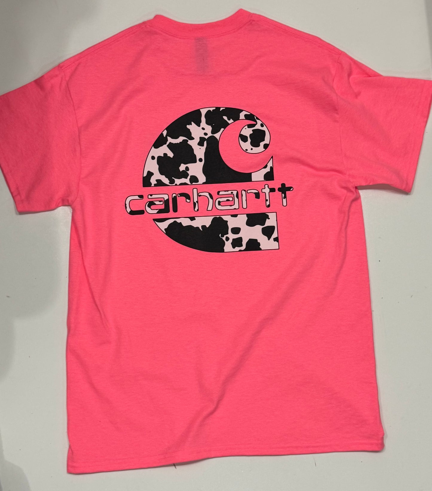 Cow Print Carhartt Tee in Neon Pink Final Sale