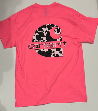 Cow Print Carhartt Tee in Neon Pink Final Sale