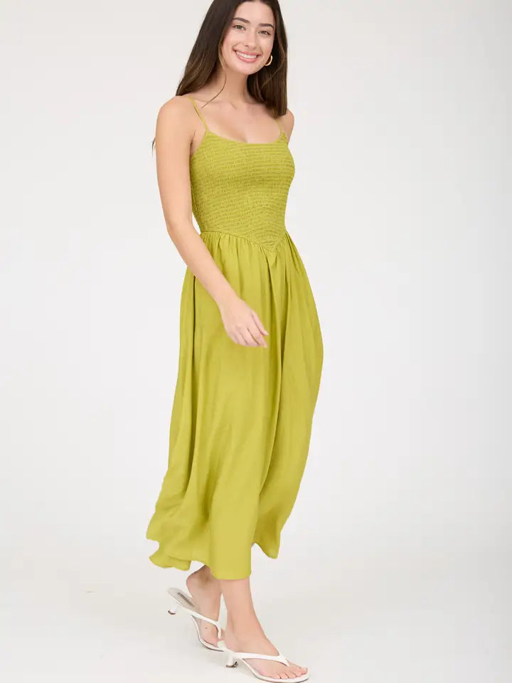 Holland Smocked Midi Dress in Light Kiwi