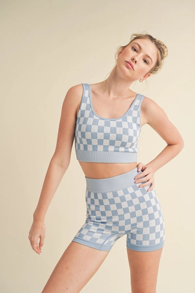Checkmate Cropped Two Piece Set in Blue