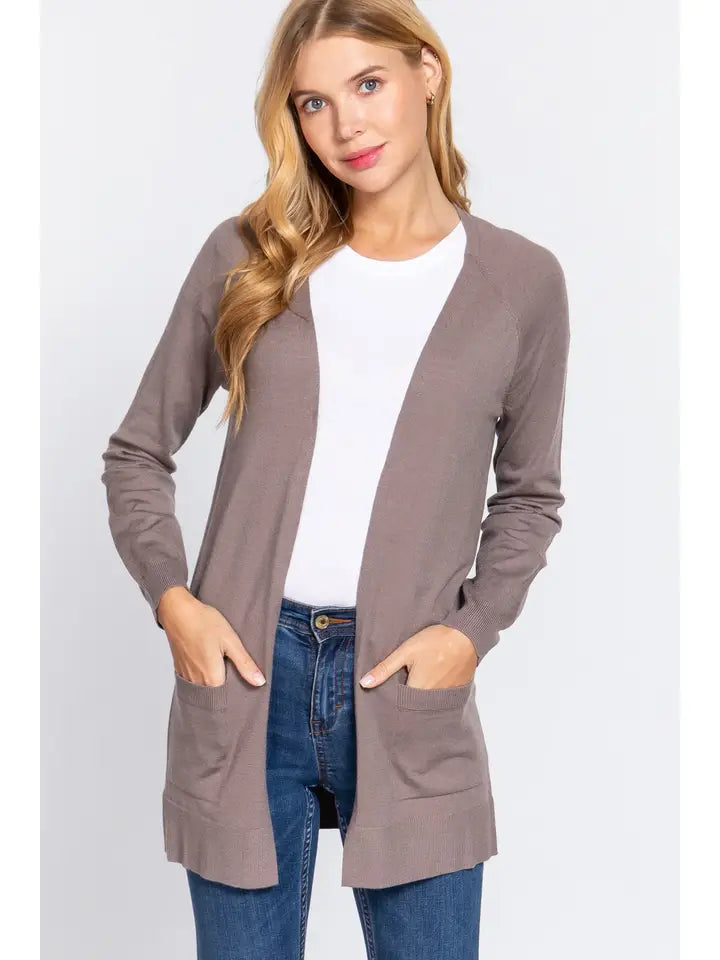 Annie Long Sleeve Cardigan in Dark Taupe FINAL SALE