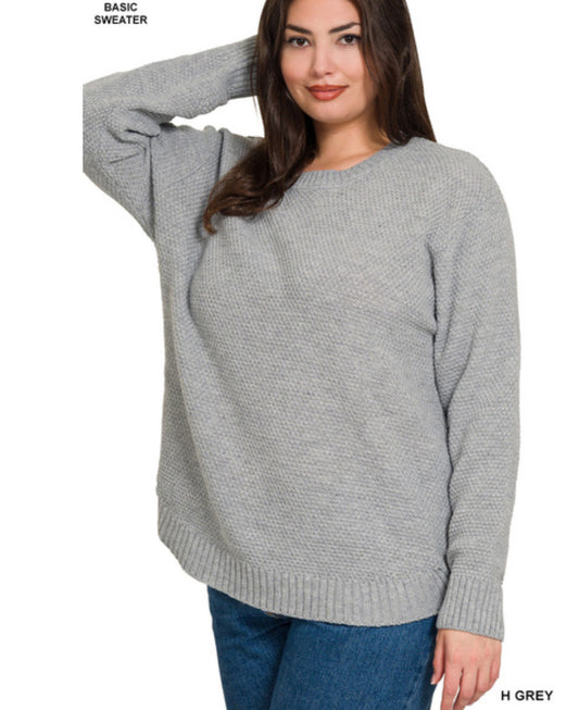 Moxi Waffle Knit Sweater in Heather Grey