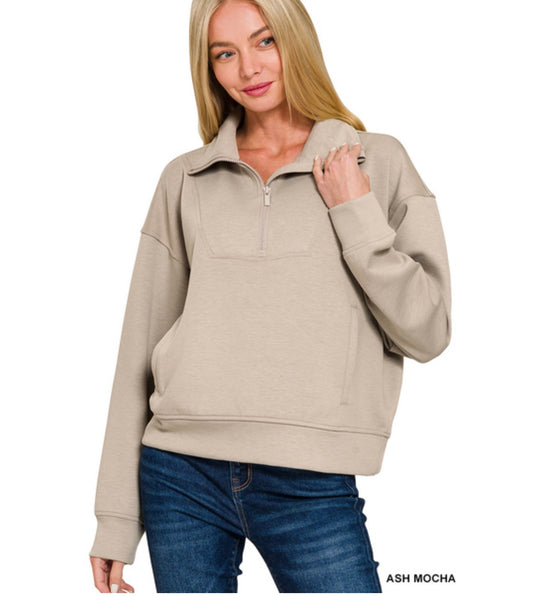 Scuba half zip pullover in Ash Mocha