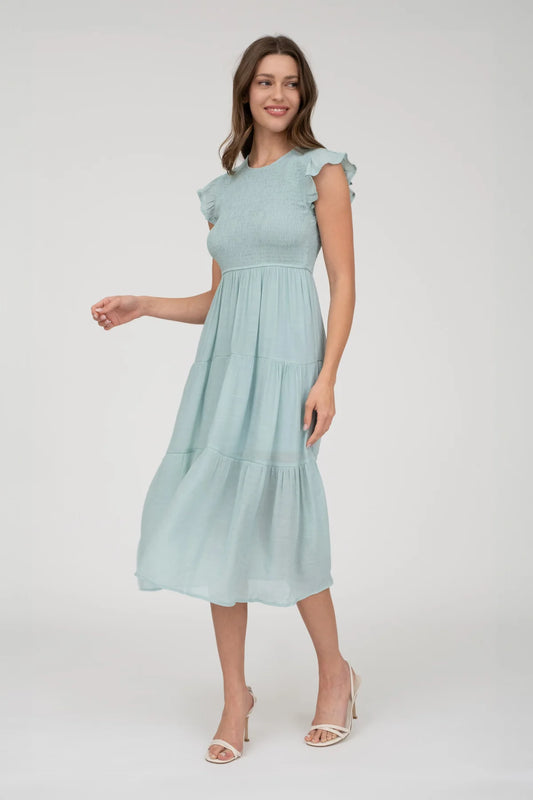 Smocked Midi Dress in Sage