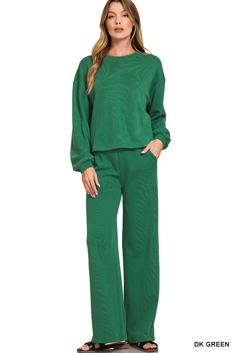 Rosalie Long Sleeve Two Piece Set in Dark Green