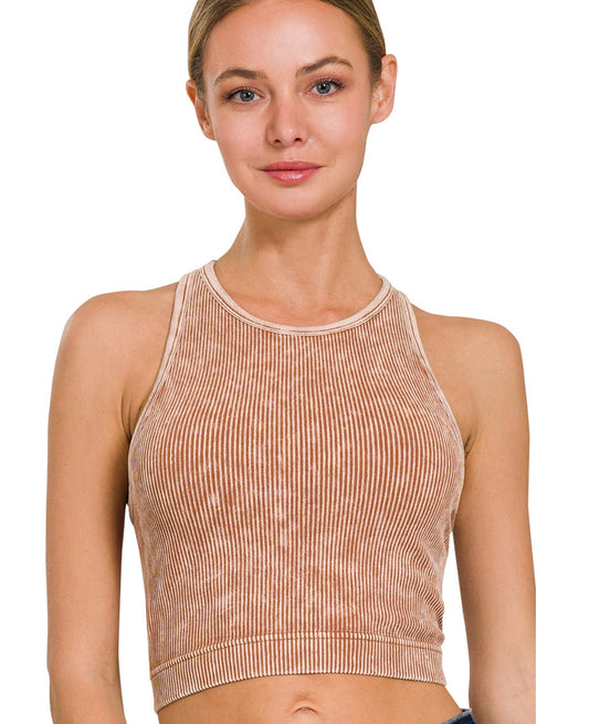 Hollyn Ribbed Padded Bra in Deep Camel