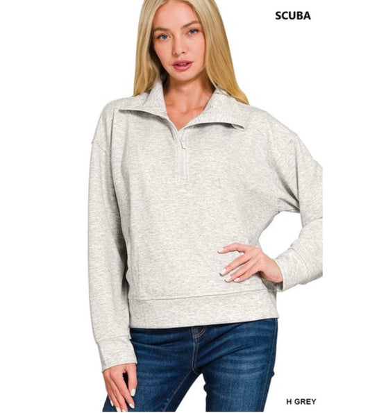 Scuba half zip pullover in Heather Grey