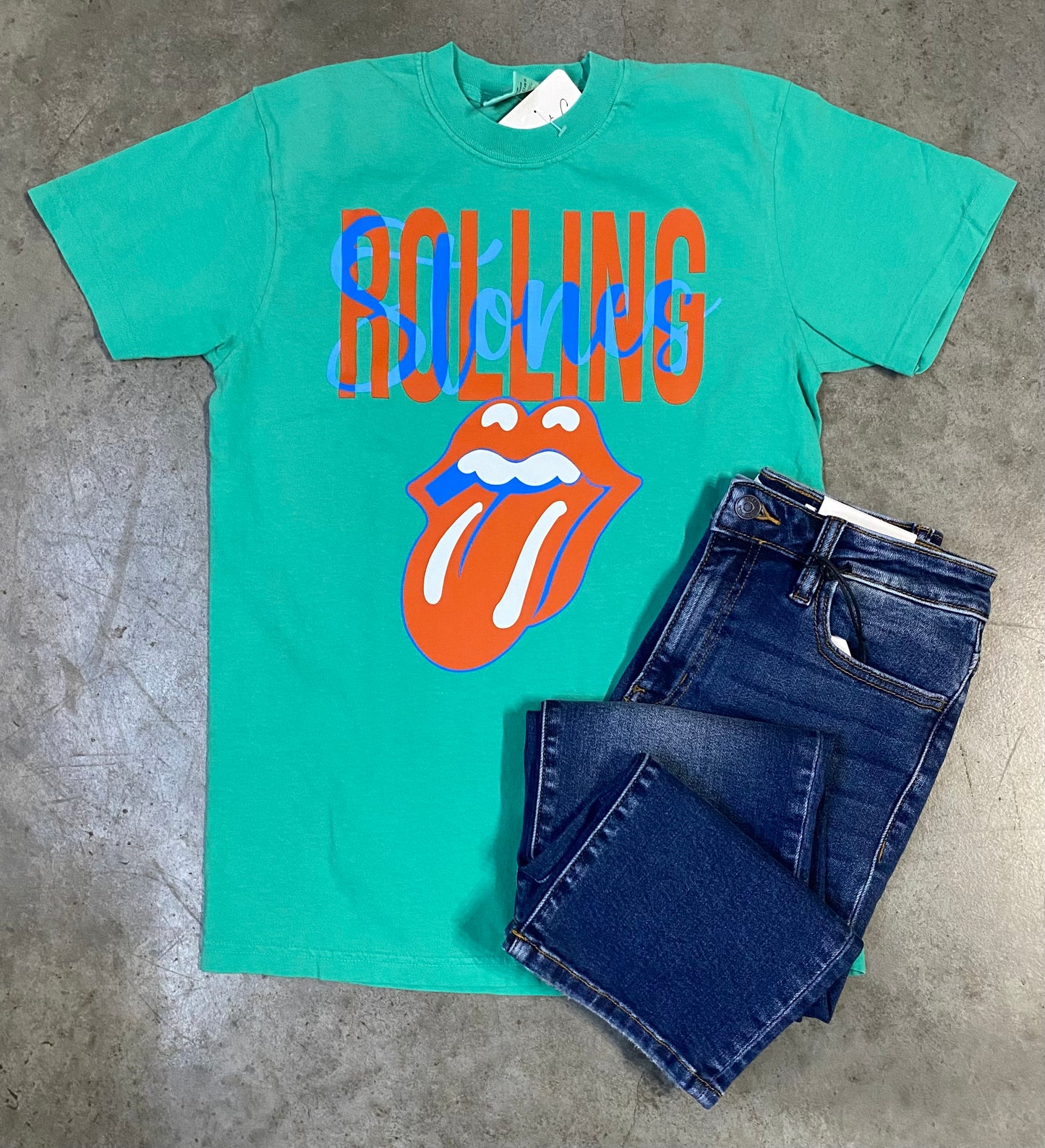 Rolling Stones Graphic Tee in Island Green