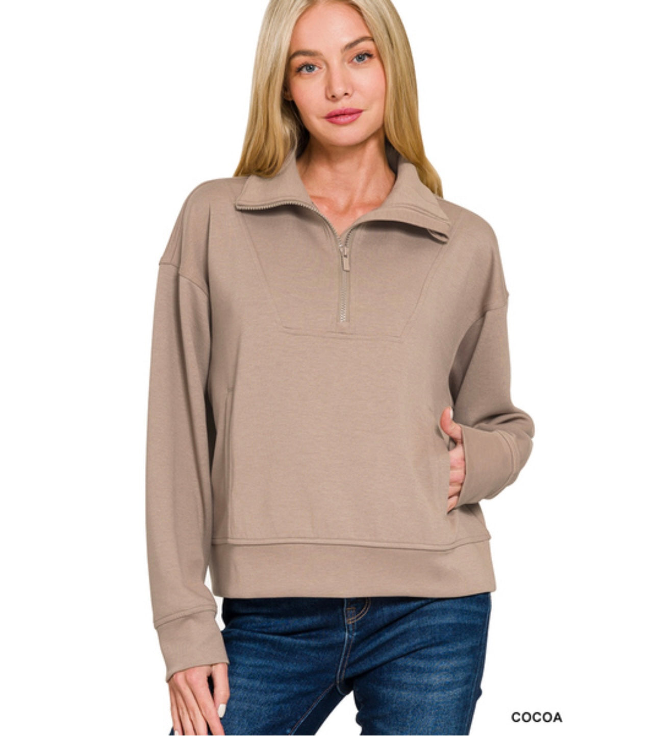 Scuba half zip pullover in Cocoa