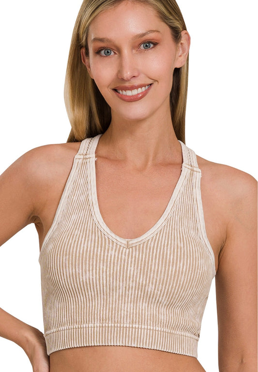 Maisie Padded Ribbed Bra in Ash Mocha
