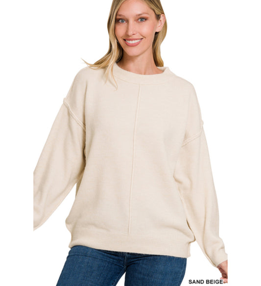 Miya Melange Center Seam Sweater in Sand