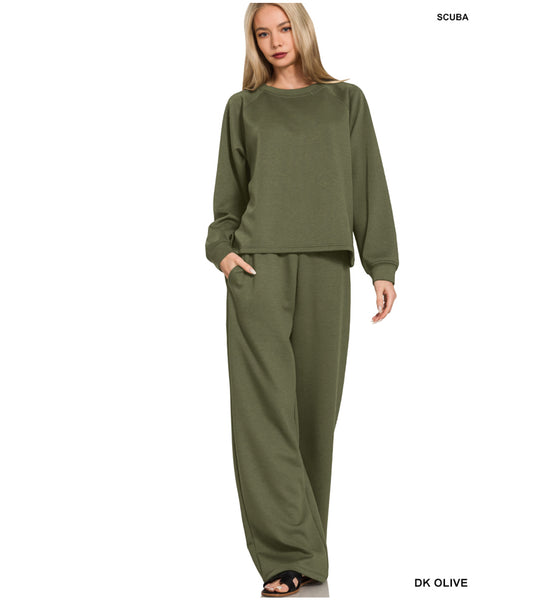 Scuba Luxe Two Piece Set in Dark Olive