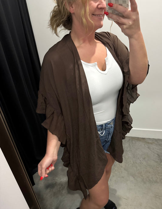 Ruffled Duster in Deep Mocha