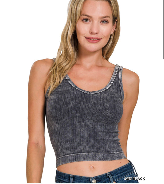 Lydia Ribbed Cropped Tank Top in Ash Black