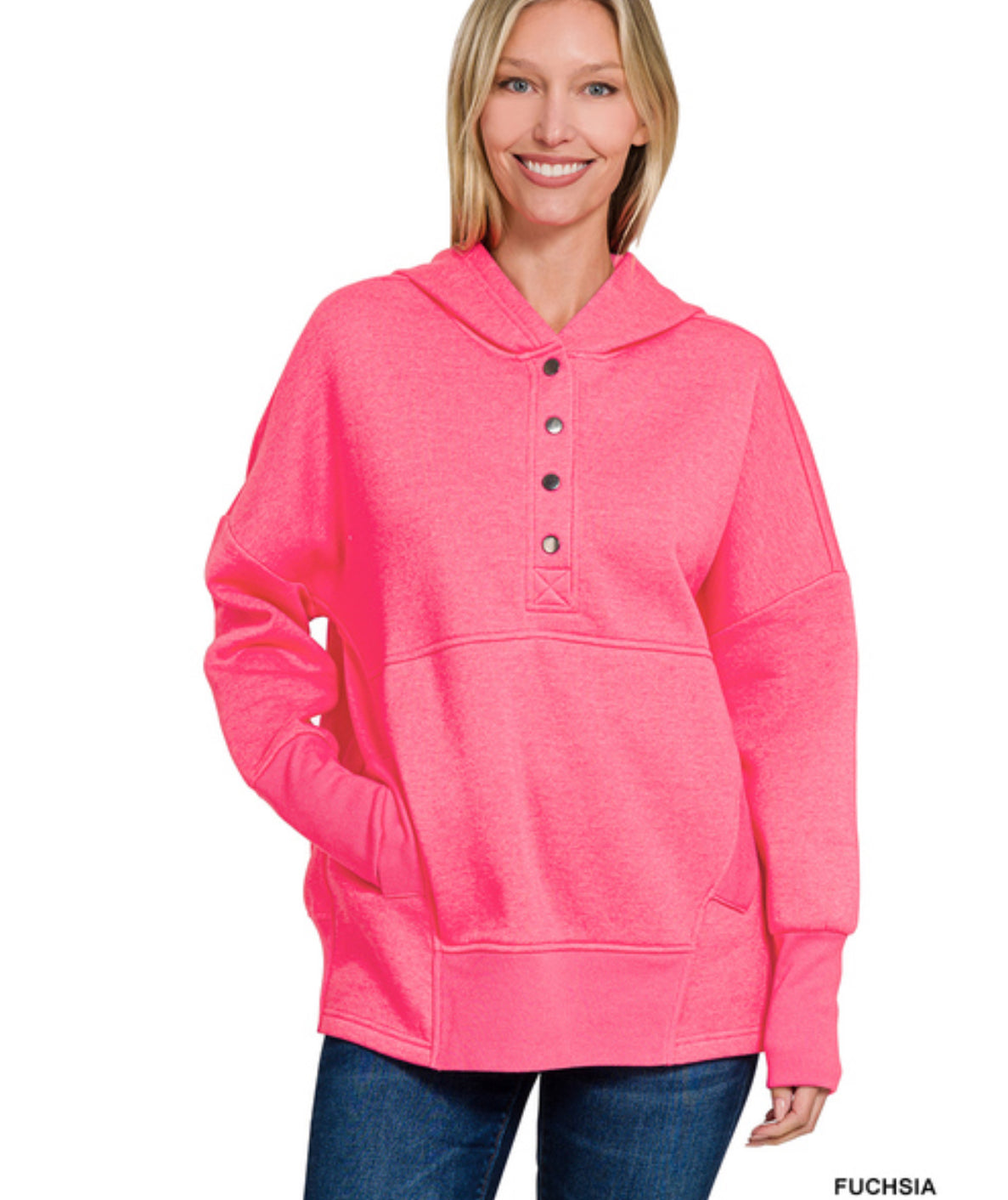 Halee Hooded Pullover in Fuchsia