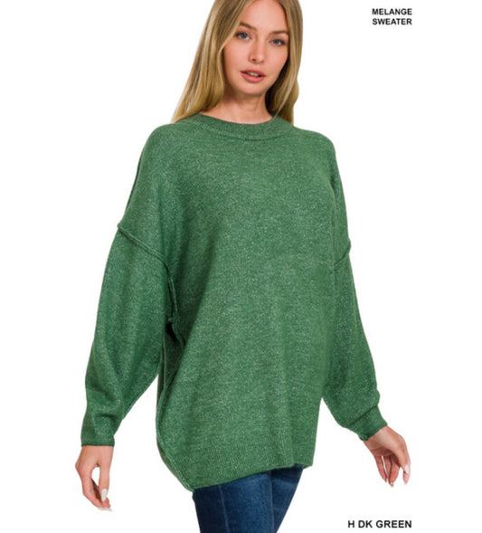 Millie Melange Oversized Sweater in Dark Green