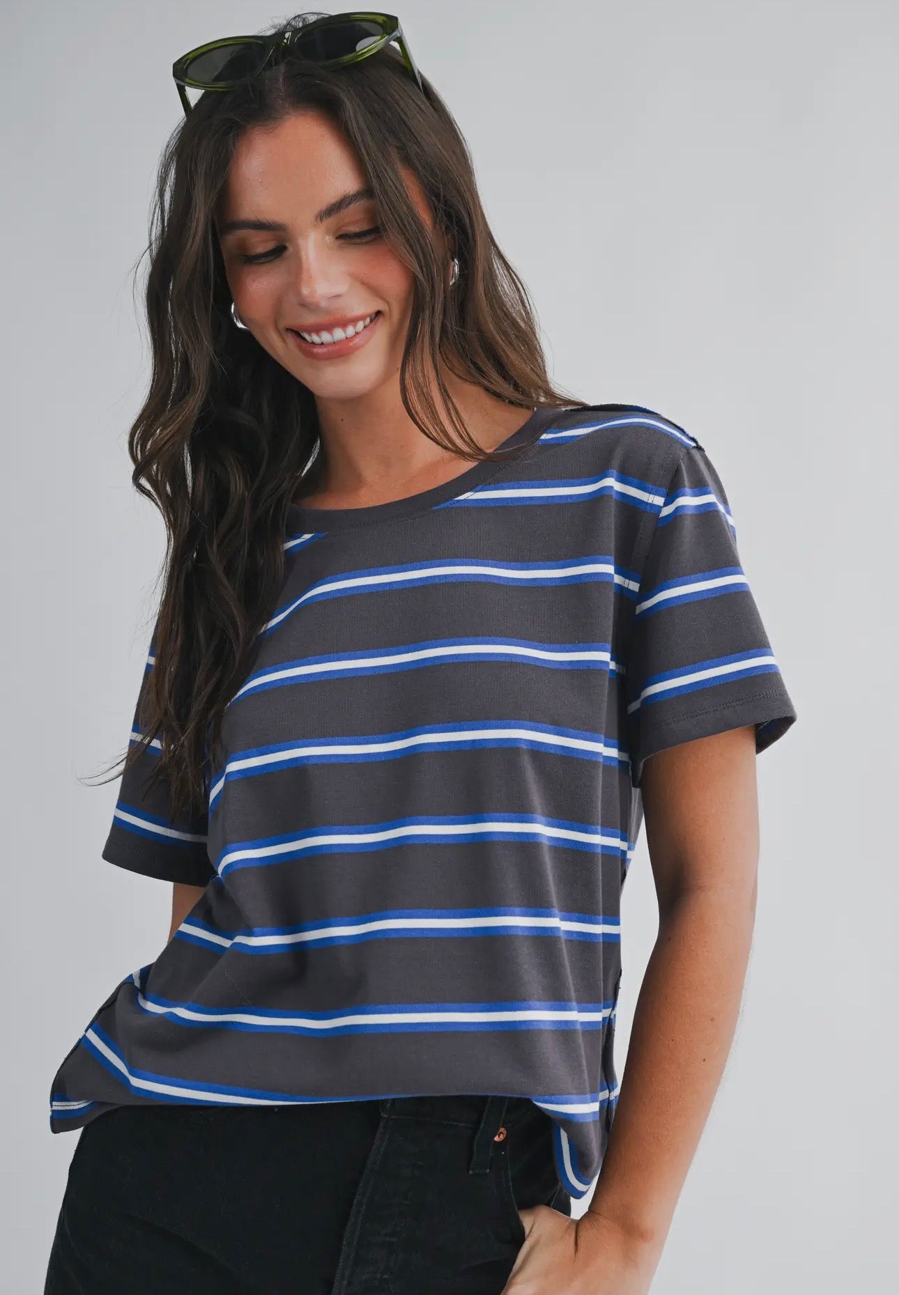 Mayvin Striped Boxy Tee in Royal