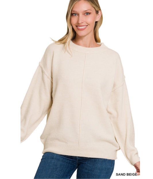 Miya Melange Center Seam Sweater in Sand Beige