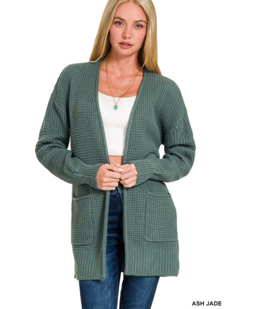 Stella Waffle Cardigan in Ash Jade