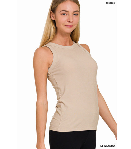 Ribbed Basic Tank in Lt. Mocha